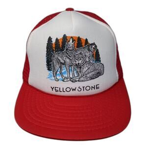 R & R Trucker Hat Red White One Size Yellowstone Wolves Foam Mesh Snapback Cap